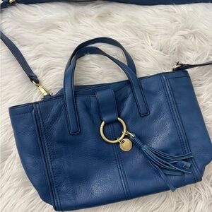 Cole Haan Blue Pebble Leather Detachable Strap Crossbody Shoulder Zip Handbag